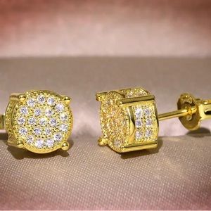 New Small Stone Gold Stud Earrings Luxury Crystal Round Earrings Vintage